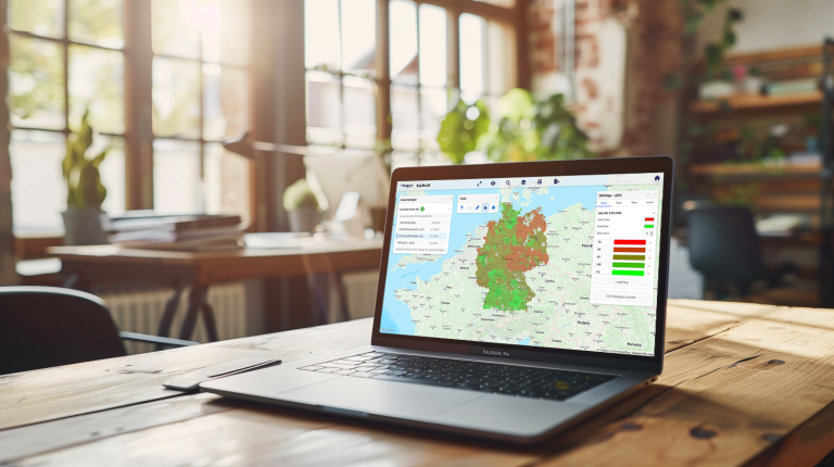 Laptop mit Postleitzahlen Vertriebskarte